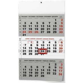 Nástěnný kalendář A3 Tříměsíční s mezinárodními svátky černý 2019