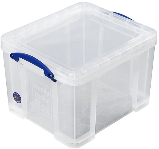 Plastový úložný REALLY USEFUL box transparentní 35l s víkem