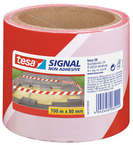 Bariérová výstražná páska TESA Signal nelepicí červeno-bílá 100 m x 80 mm