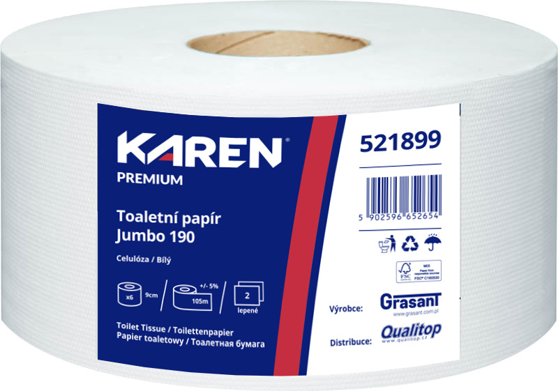 Toaletní papír KAREN Premium Jumbo dvouvrstvý průměr 19 cm - 6ks