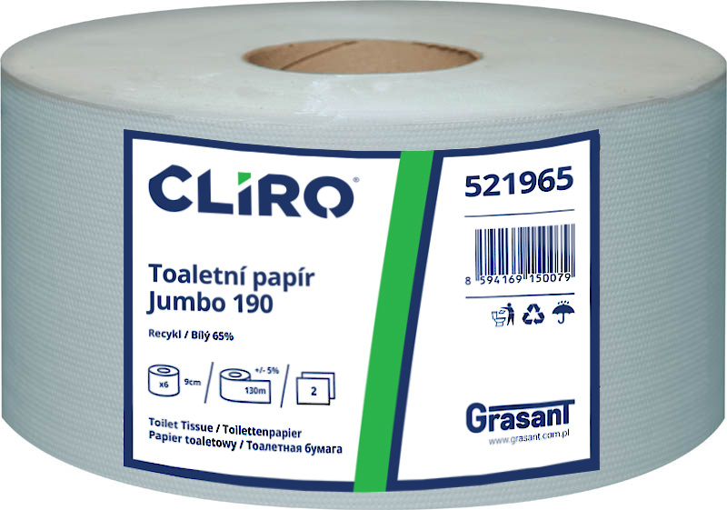 Toaletní papír CLIRO Jumbo dvouvrstvý průměr 19 cm - 6ks