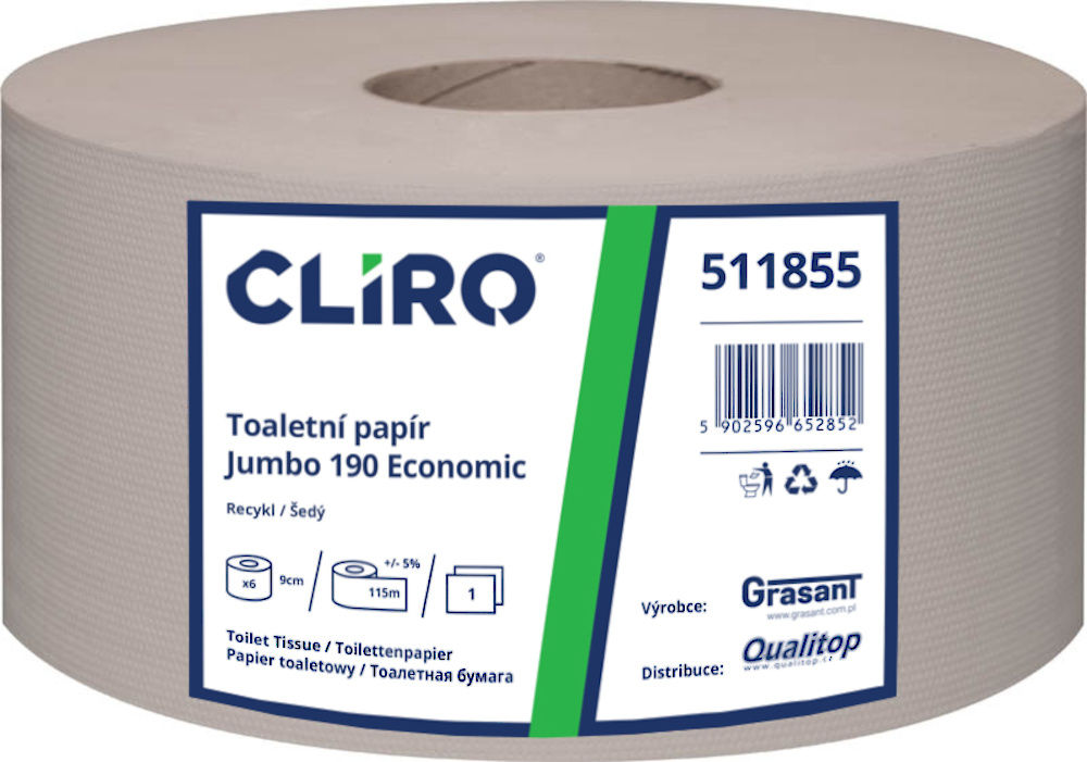Toaletní papír CLIRO Jumbo jednovrstvý průměr 19 cm - 6ks