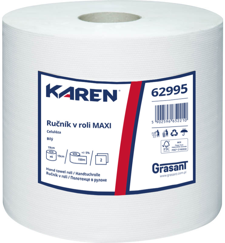 Papírové ručníky v roli KAREN MAXI dvouvrstvé - 6 ks