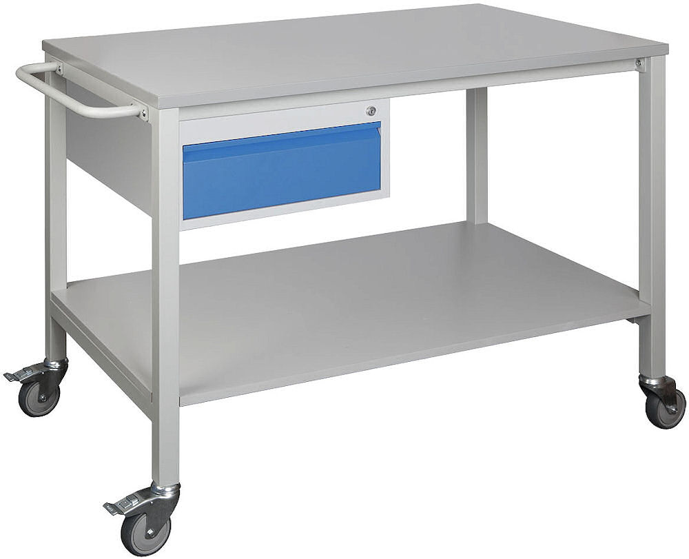 Pojízdný pracovní stůl 1200 x 700 mm, se zásuvkou