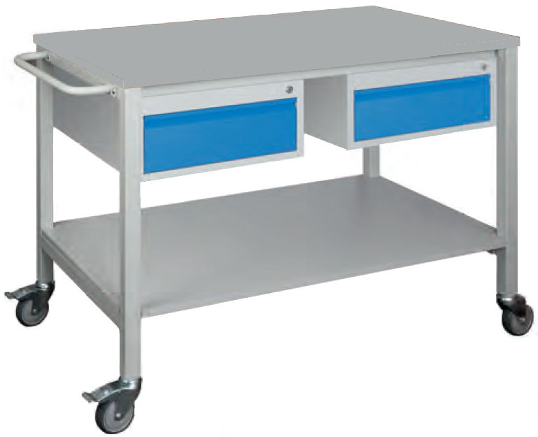 Pojízdný pracovní stůl 1200 x 700 mm, 2x kontejner