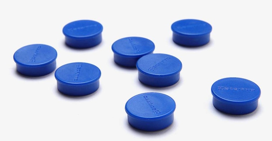 Magnet SCRITTO kulatý, modrý, průměr 20 mm, 8 kusů