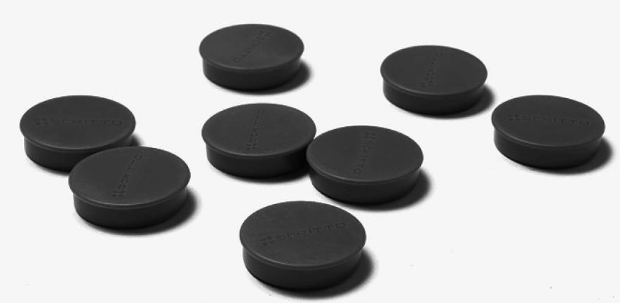 Magnet SCRITTO kulatý, černý, průměr 35 mm, 8 kusů