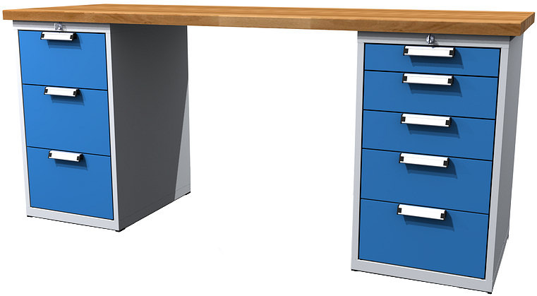 Dílenský stůl pracovní - šířky 2000mm ALCERA UNI se zásuvkovými boxy