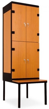 Šatní skříňka 4-boxová s lavičkou, 1970 x 600 x 780 mm - lamino/kov