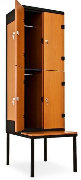 Šatní skříňka 4-boxová s lavičkou, 2195 x 600 x 780 mm - lamino/kov