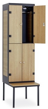 Šatní skříňka 4-boxová s lavičkou, 2195 x 600 x 780 mm - lamino/kov