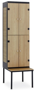 Šatní skříňka 4-boxová s lavičkou, 2195 x 600 x 780 mm - lamino/kov