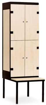 Šatní skříňka 4-boxová s lavičkou, 2195 x 600 x 780 mm - lamino/kov