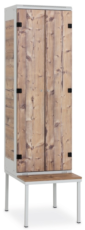 Šatní skříňka 2-dveřová s lavičkou, 2195 x 600 x 780 mm - lamino/kov