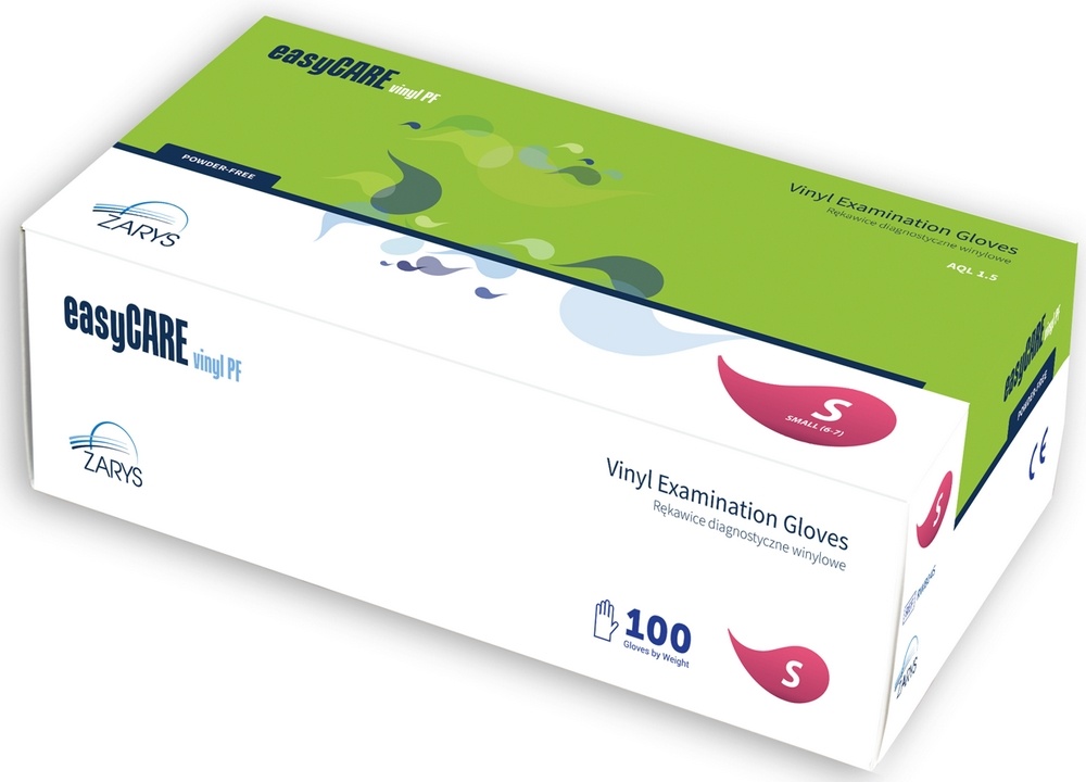 Rukavice jednorázové, easyCARE vinyl PF ZARYS balení 100ks, velikost S