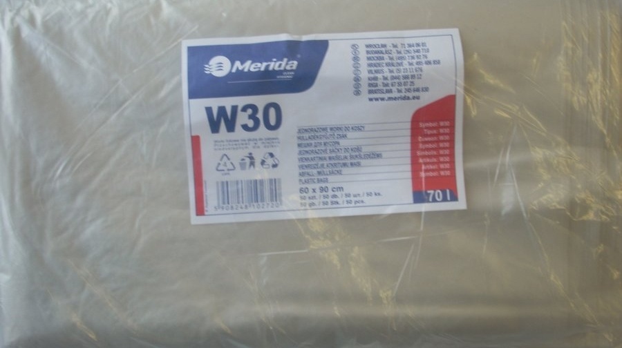 Sáčky do odpadkového koše, LDPE MERIDA čiré 70l - 50ks