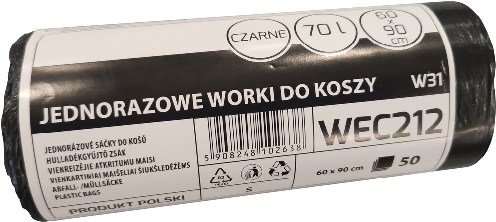 Sáčky do odpadkového koše, HDPE MERIDA ECONOMY černé, 70l - 50ks