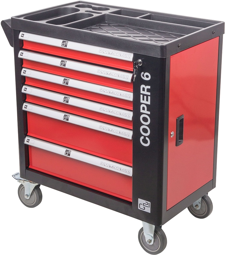 Dílenský vozík G21 Cooper 6, černo-červený