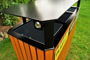 Venkovní odpadkový TROJKOŠ 3 x 65 l, dřevěné obložení