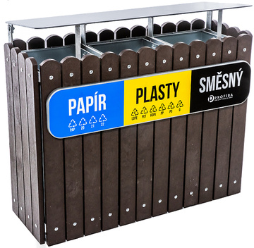Venkovní odpadkový koš Recyklát se stříškou 3x75 l