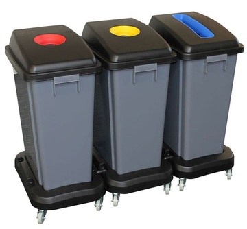 Sestava odpadkových košů MERIDA na třídění odpadu 3x60l, na kolečkách