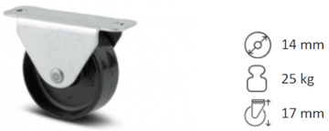 Pevné přístrojové kolečko bez brzdy TENTE COMPACTA 14 mm, nosnost 25 kg