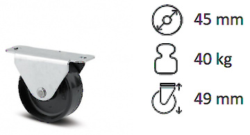 Pevné přístrojové kolečko bez brzdy TENTE COMPACTA 45 mm, nosnost 40 kg
