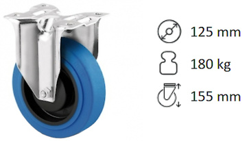 Transportní kolečko pevné s plotnou TENTE ALPHA 125 mm bez brzdy, modré, nosnost 180 kg