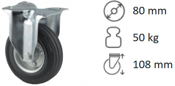 Transportní kolečko pevné s plotnou TENTE ALPHA 80mm bez brzdy, nosnost 50kg
