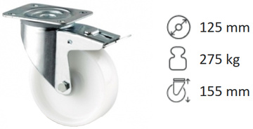 Otočné kolečko s totální brzdou TENTE ALPHA 125 mm, nosnost 275 kg