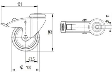 Přístrojové kolečko s totální brzdou TENTE AGILA 125 mm, nosnost 100 kg