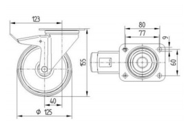 Transportní kolečko s plotnou otočné TENTE ALPHA 125mm s brzdou, nosnost 125 kg