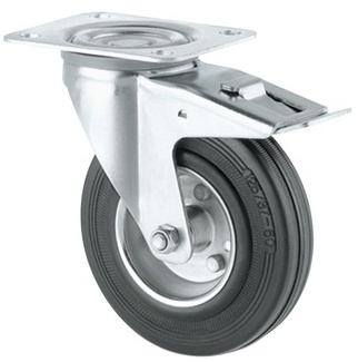 Transportní otočné kolečko s plotnou TENTE ALPHA 125mm s totální brzdou, nosnost 100 kg