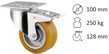 Otočné přístrojové kolečko s totální brzdou TENTE ALPHA 100 mm, nosnost 250 kg