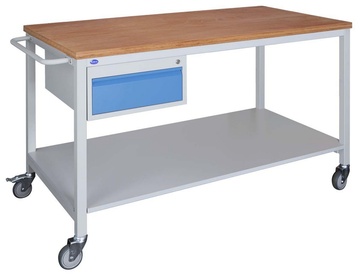Pojízdný dílenský stůl 1500 x 800 mm s jednozásuvkovým kontejnerem