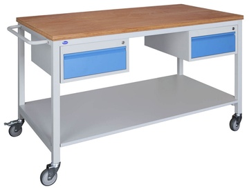 Pojízdný dílenský stůl 1500 x 800 mm, 2x jednozásuvkový kontejner