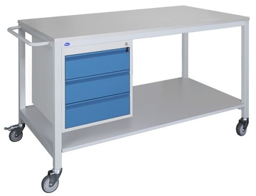Pojízdný pracovní stůl 1500 x 800 mm s třízásuvkovým kontejnerem