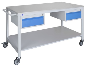 Pojízdný pracovní stůl 1500 x 800 mm, 2x jednozásuvkový kontejner