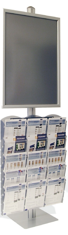 Stojan na tiskoviny s kliprámem OS POSTER 1 x A1, 1 x MK A4 3x5 šedé kapsy