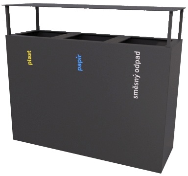 Odpadkový koš na tříděný odpad STEEL II - 3 x 65 l, se stříškou