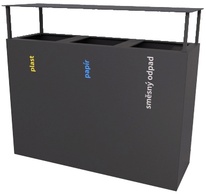 Odpadkový koš na tříděný odpad STEEL II - 3 x 65 l, se stříškou