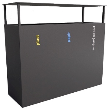Odpadkový koš na tříděný odpad STEEL II - 3 x 65 l, se stříškou