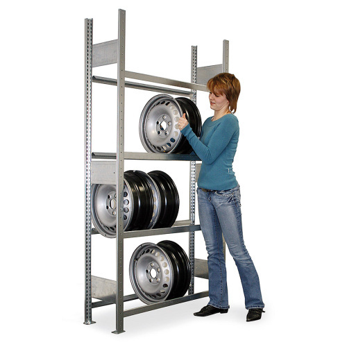 Přídavný kovový bezšroubový regál na disky 2000x1000x300 mm, 4 police o nosnosti 150 kg