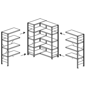 Rohový bezšroubový regál 2000x1000x400 mm, 5 polic o nosnosti 100 kg