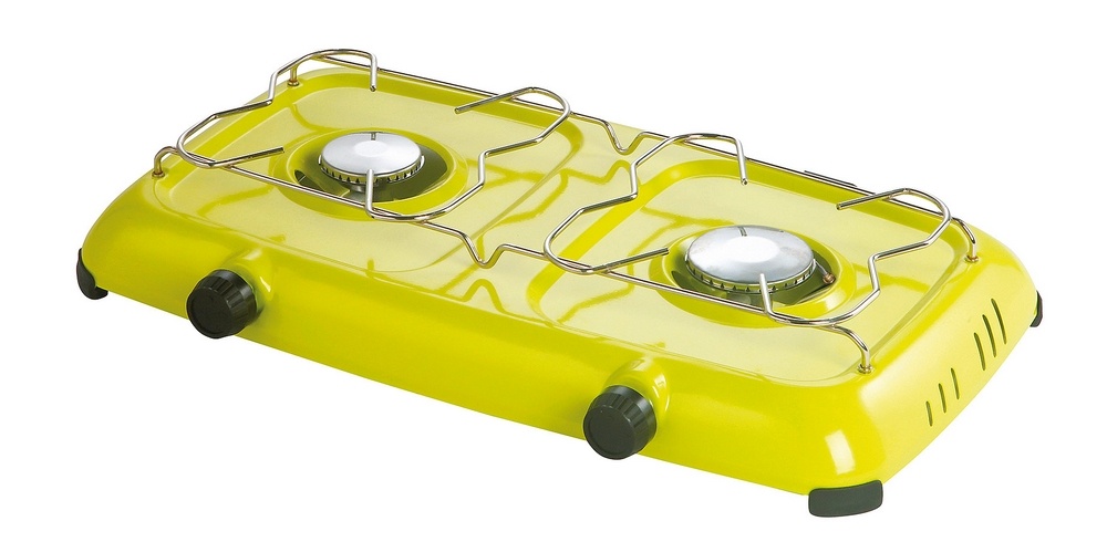 Dvouhořákový stolní plynový vařič MEVA ORLÍK bez víka + termoelektrická pojistka, zelený