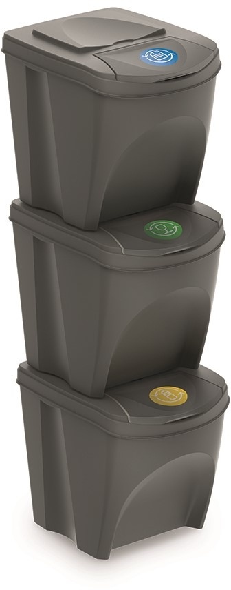 Sada odpadkových košů Prosperplast SORTIBOX 3x25 l šedý kámen