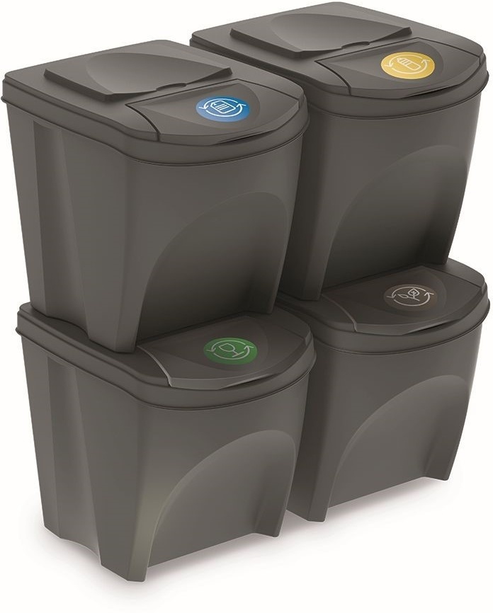 Sada odpadkových košů Prosperplast SORTIBOX 4x25 l šedý kámen