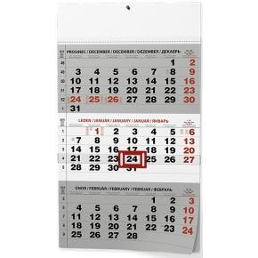 Nástěnný kalendář A3 Tříměsíční s mezinárodními svátky černý 2019