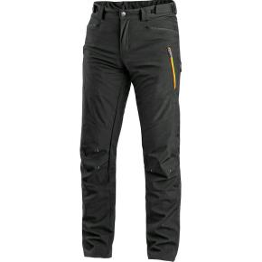 Pánské softshellové kalhoty CXS Akron, černé s HV žluto/oranžovými doplňky, vel. 46