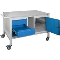 Pojízdný pracovní stůl 1200 x 700 mm, 3x zásuvka, 1x skříňka